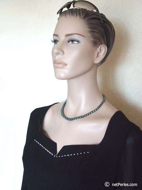 Collar Perlas de Akoya 45 cm, 6.5-7 mm, negras AA+